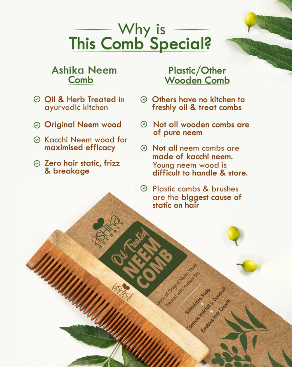 Ashika Herbal Kacchi Neem Comb